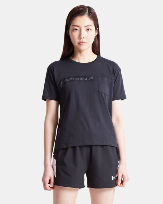 女士UA Pocket Mesh Graphic短袖T恤 in Black image number 0